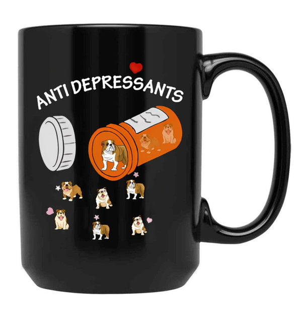 Antidepressant Bulldog Black Coffee Mug, Gift Coffee Mug - Black