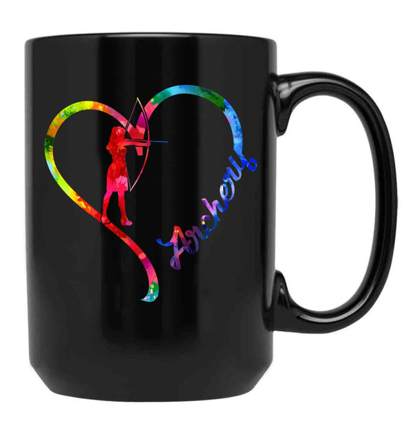 Archery Heart Black Coffee Mug, Gift Coffee Mug - Black