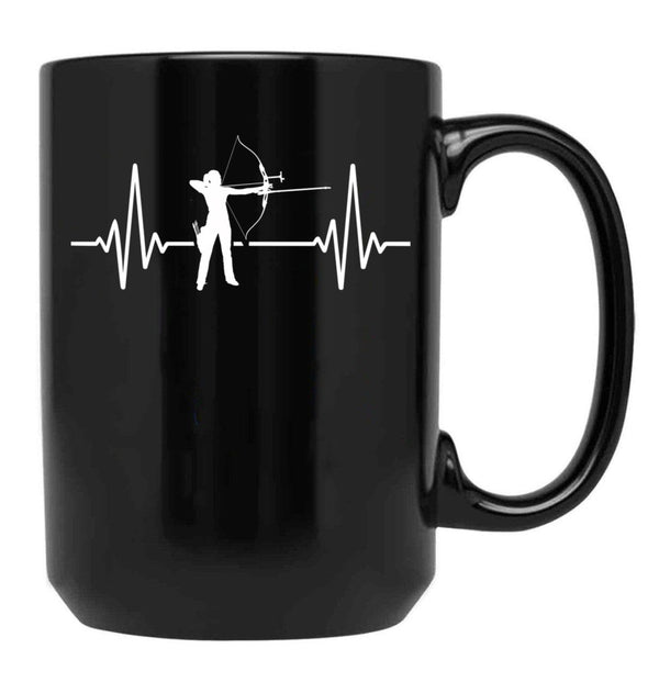 Archery Heartbeat Black Coffee Mug, Gift Coffee Mug - Black