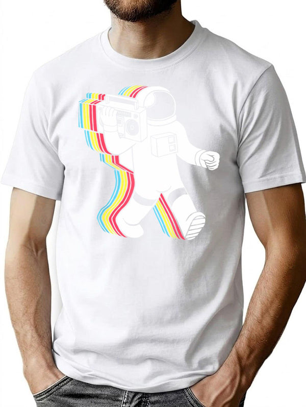 Astronaut Funk Retro Funny Minimalist Graphic T-Shirt - Unisex Streetwear Tee - White