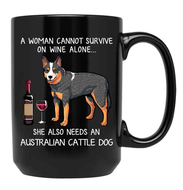 Australian Cattle Dog And Wine Funny Dog Black Coffee Mug, Gift Coffee Mug - Black