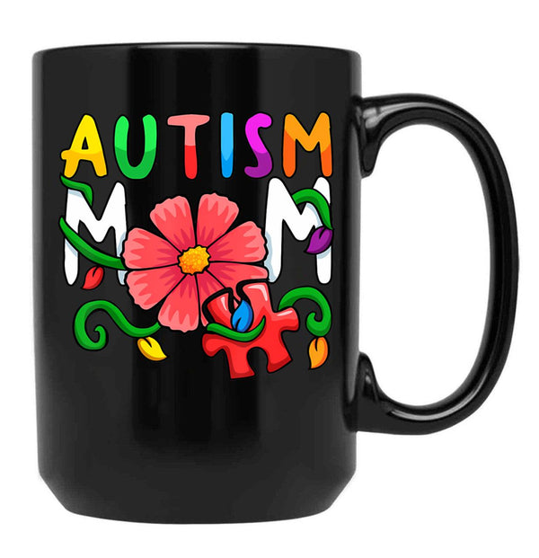 Autism Mom Awareness Autism Mom Support Puzzle Funny Black Coffee Mug, Gift Coffee Mug - Black
