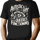 Autistic And Gay Raccoon Minimalist Graphic T-Shirt - Unisex Streetwear Tee - Black