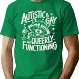 Autistic And Gay Raccoon Minimalist Graphic T-Shirt - Unisex Streetwear Tee - Green