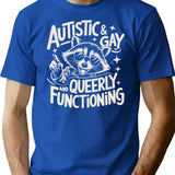 Autistic And Gay Raccoon Minimalist Graphic T-Shirt - Unisex Streetwear Tee - Blue