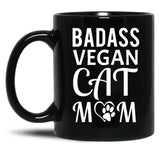 Badass Vegan Cat Mom (3) Black Coffee Mug, Gift Coffee Mug