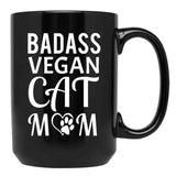 Badass Vegan Cat Mom (3) Black Coffee Mug, Gift Coffee Mug - Black
