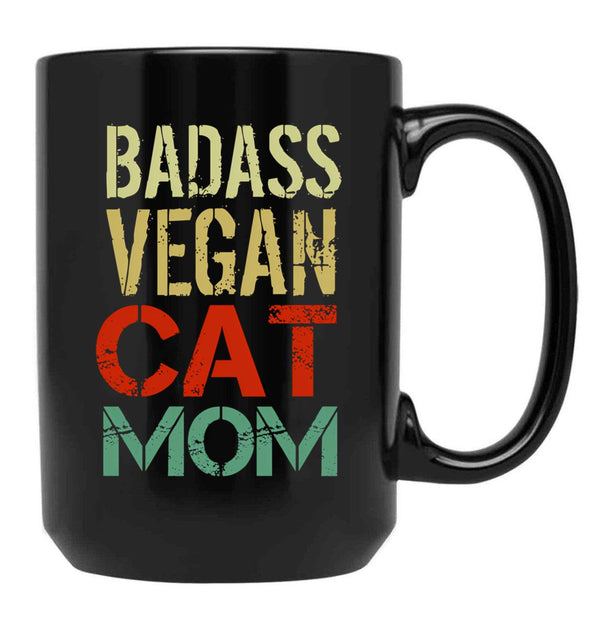 Badass Vegan Cat Mom Black Coffee Mug, Gift Coffee Mug - Black