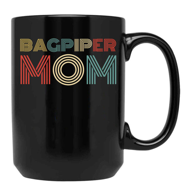 Bagpiper Mom. Bagpipe Instrument Black Coffee Mug, Gift Coffee Mug - Black