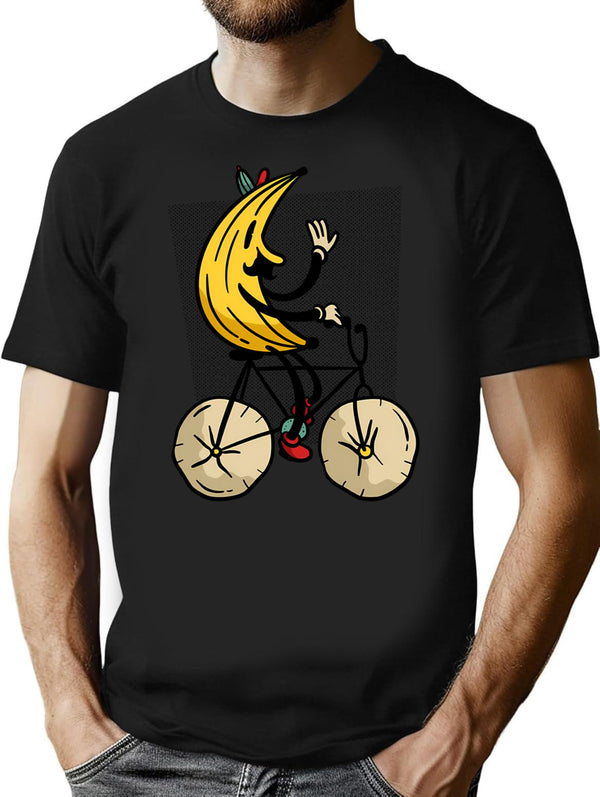 Banana Riding Bike Banana Cycling Minimalist Graphic T-Shirt - Unisex Streetwear Tee - Black