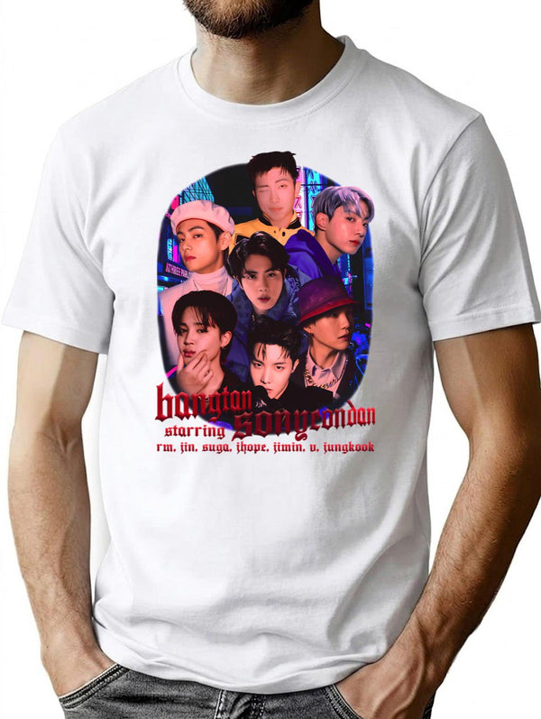Bangtan Sonyeondan Starring Rm Jin Suga Jhope Jimin V Jungkook Bootleg Graphic T-Shirt - White