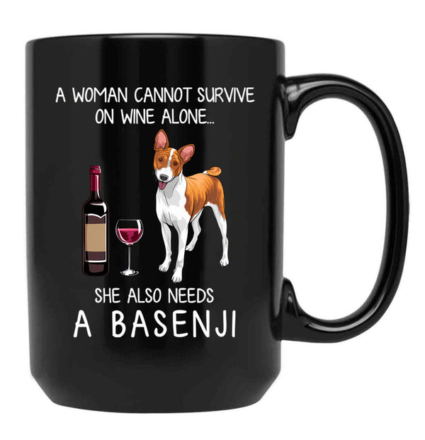 Basenji And Wine Funny Dog Black Coffee Mug, Gift Coffee Mug - Black