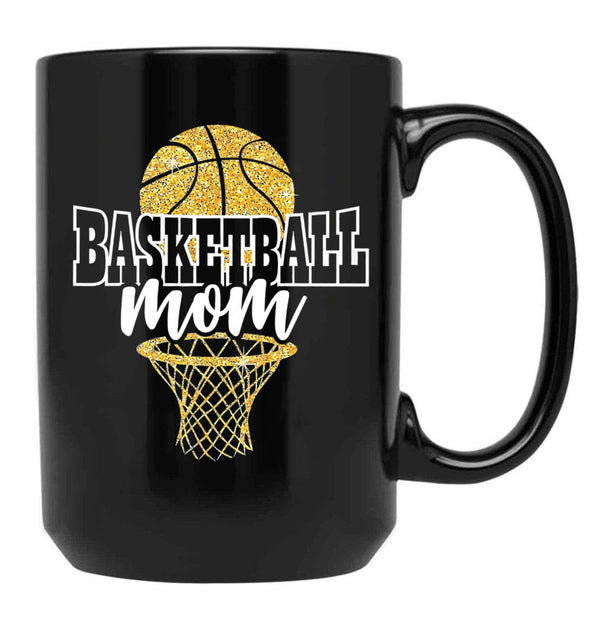 Basketball Mom Basket Hoop Black Coffee Mug, Gift Coffee Mug - Black