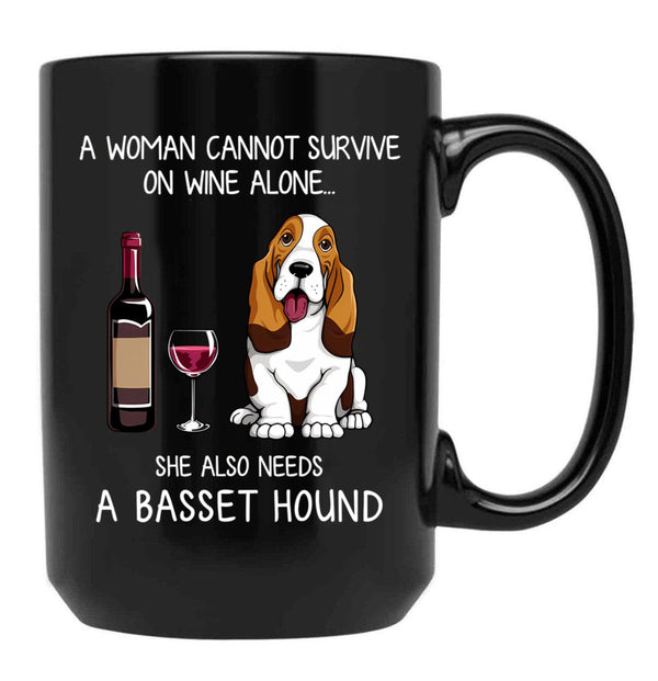 Basset Hound And Wine Funny Dog Black Coffee Mug, Gift Coffee Mug - Black