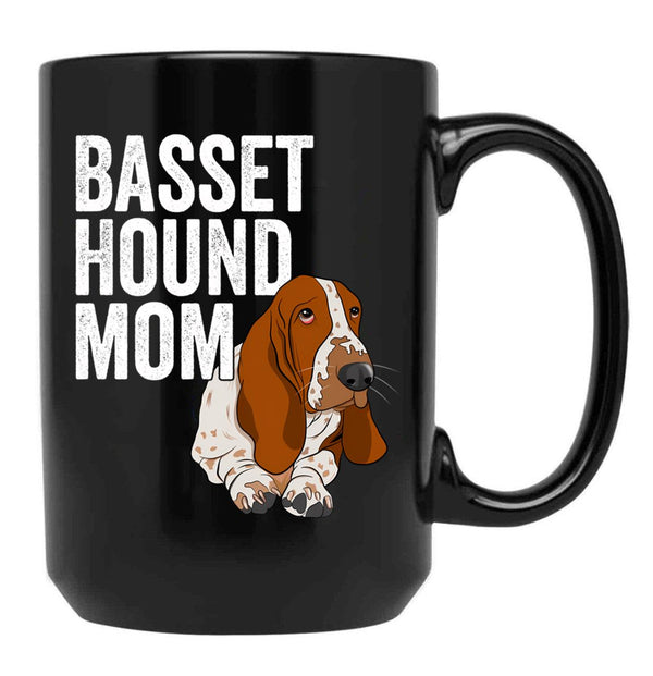 Basset Hound Mom Black Coffee Mug, Gift Coffee Mug - Black