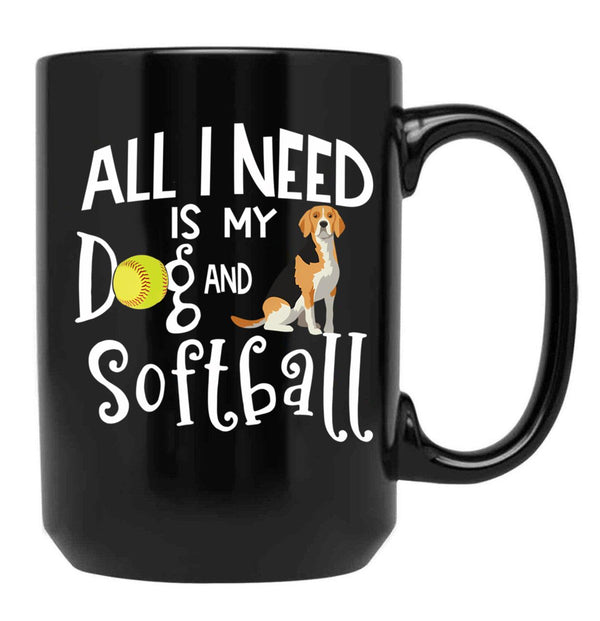 Beagle Dog Softball Player Dog Lover Gift Cute Funny Saying Black Coffee Mug, Gift Coffee Mug - Black