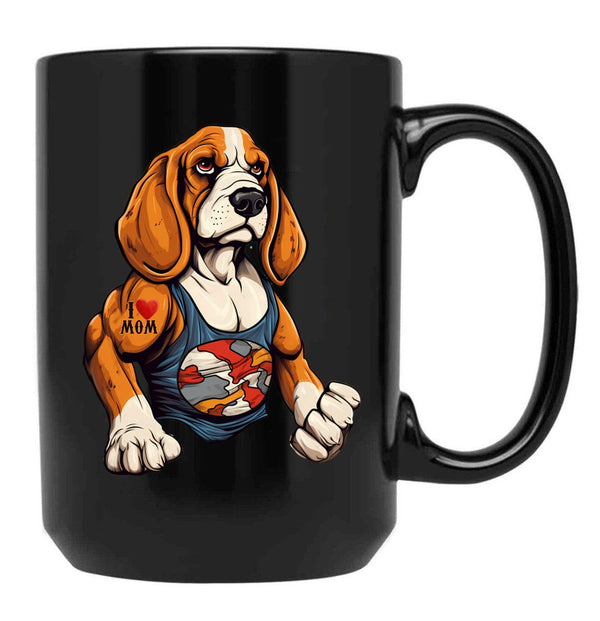 Beagle Dog With Tattoo I Love Mom 300Dpi Black Coffee Mug, Gift Coffee Mug - Black