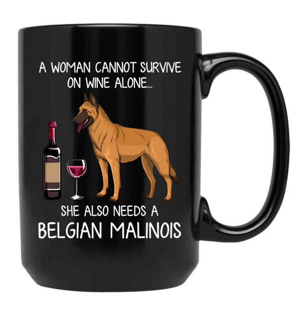 Belgian Malinois And Wine Funny Dog Black Coffee Mug, Gift Coffee Mug - Black