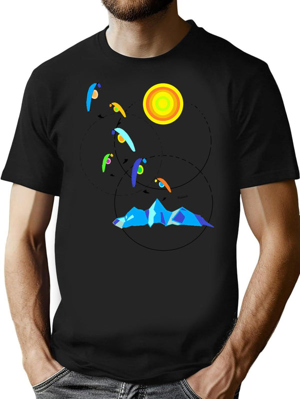 Berg Paraglider Paragliding Sun Minimalist Graphic T-Shirt - Unisex Streetwear Tee - Black