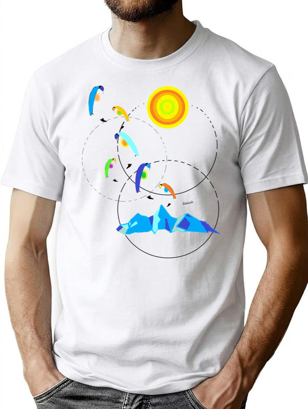 Berg Paraglider Paragliding Sun Minimalist Graphic T-Shirt - Unisex Streetwear Tee - White