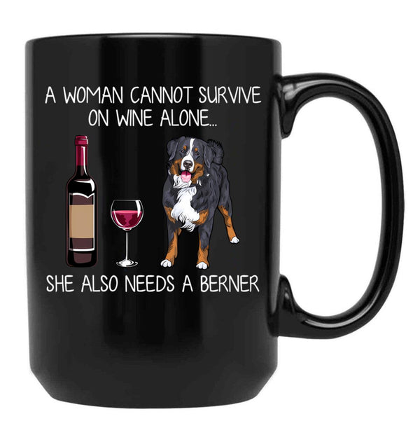 Berner And Wine Funny Dog Black Coffee Mug, Gift Coffee Mug - Black