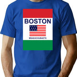 Boston Flag Bootleg Graphic T-Shirt - Blue