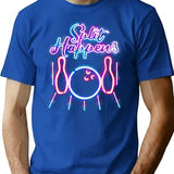 Bowling Shirts - Funny Retro Neon Vintage Style Split Happens Minimalist Graphic T-Shirt - Unisex Streetwear Tee - Blue