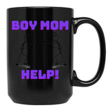 Boy Mom Help Graphic Black Coffee Mug, Gift Coffee Mug - Black