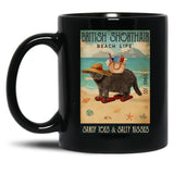 British Shorthair Cat Gift Beach Life Sandy Toes Black Coffee Mug, Gift Coffee Mug