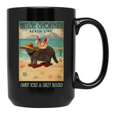 British Shorthair Cat Gift Beach Life Sandy Toes Black Coffee Mug, Gift Coffee Mug - Black