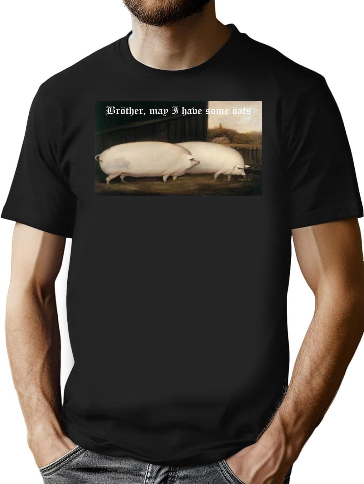 Brother May I Have Some Oats Pig Meme Premium Heavyweight Cotton T-Shirt - Black