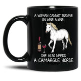 Camargue Horse And Wine Funny Horse Black Coffee Mug, Gift Coffee Mug