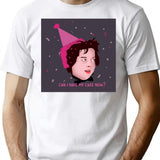 Can I Have My Cake Now Sticker Minimalist Graphic T-Shirt - Unisex Streetwear Tee - White