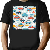 Cars And Clouds Pattern Minimalist Graphic T-Shirt - Unisex Streetwear Tee - Black