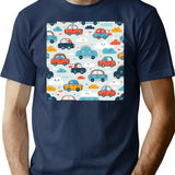 Cars And Clouds Pattern Minimalist Graphic T-Shirt - Unisex Streetwear Tee - Navy
