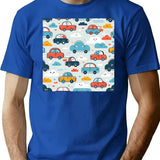 Cars And Clouds Pattern Minimalist Graphic T-Shirt - Unisex Streetwear Tee - Blue