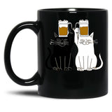Cats Cheers With Beers - Funny Cat Drawing Black Coffee Mug, Gift Coffee Mug