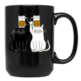 Cats Cheers With Beers - Funny Cat Drawing Black Coffee Mug, Gift Coffee Mug - Black