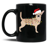 Chihuahua Holiday Christmas Light Black Coffee Mug, Gift Coffee Mug
