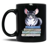 Chinchilla And Books Black Coffee Mug, Gift Coffee Mug