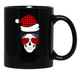 Christmas Mom Funny Plaid Skull Mom Life Black Coffee Mug, Gift Coffee Mug - Black