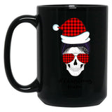 Christmas Mom Funny Plaid Skull Mom Life Black Coffee Mug, Gift Coffee Mug