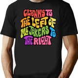 Clowns And Jokers Word Art T-Shirt - Retro Graphic Tee for Men & Women - Black