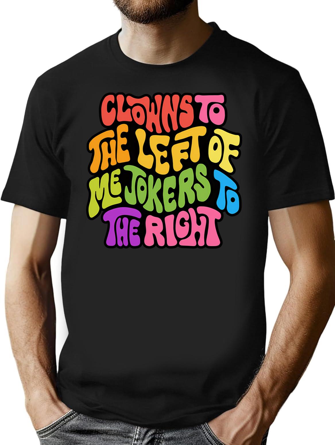 Clowns And Jokers Word Art T-Shirt - Retro Graphic Tee for Men & Women - Black