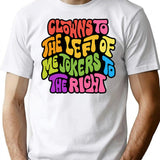 Clowns And Jokers Word Art T-Shirt - Retro Graphic Tee for Men & Women - White
