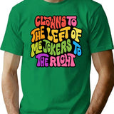 Clowns And Jokers Word Art T-Shirt - Retro Graphic Tee for Men & Women - Green