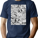 Comic Book Print White T-Shirt - Retro Graphic Tee for Men & Women - Navy