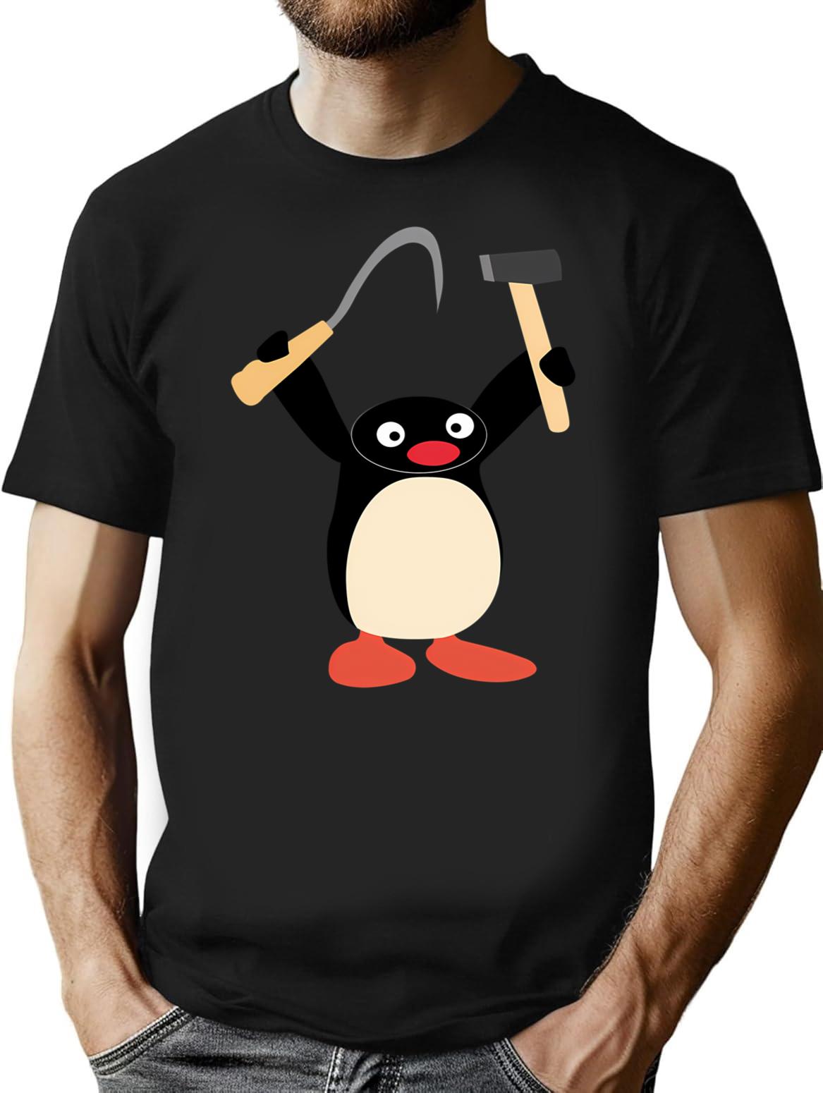 Communist Pingu Hammer And Sickle Meme T-Shirt - Black