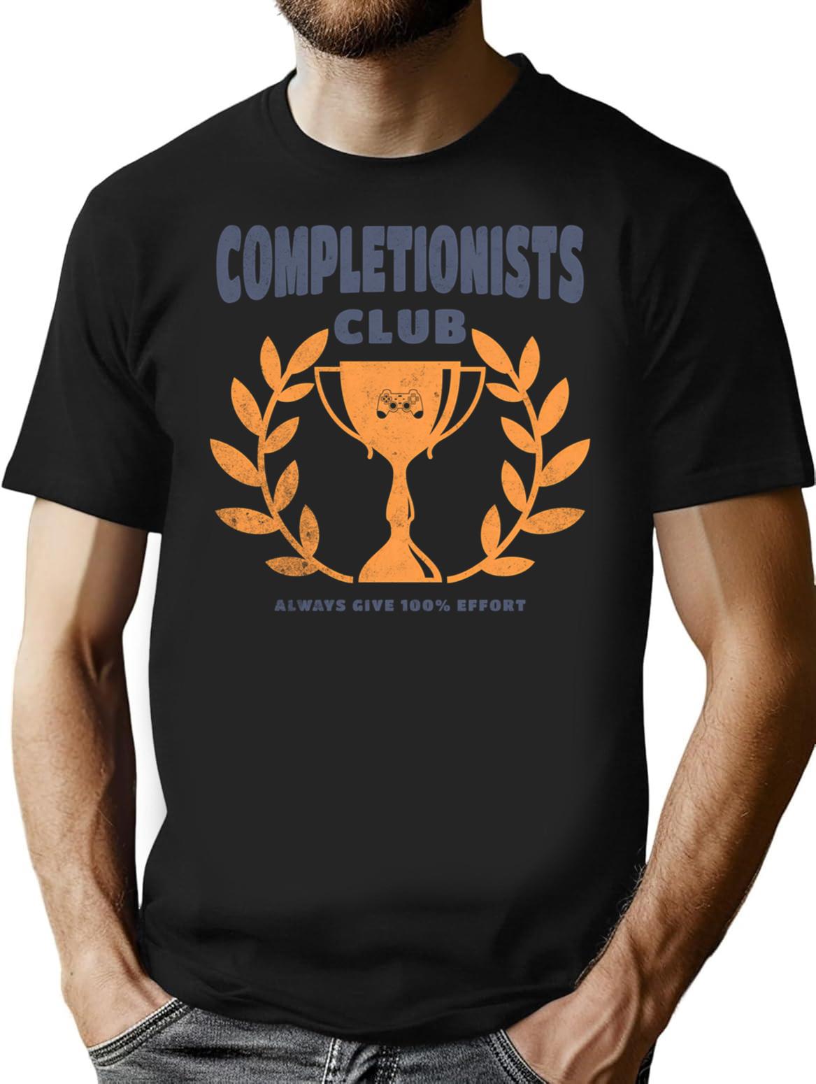 Completionists Club - Funny Gamer T-Shirt - Sarcastic Humor Graphic Tee - Black