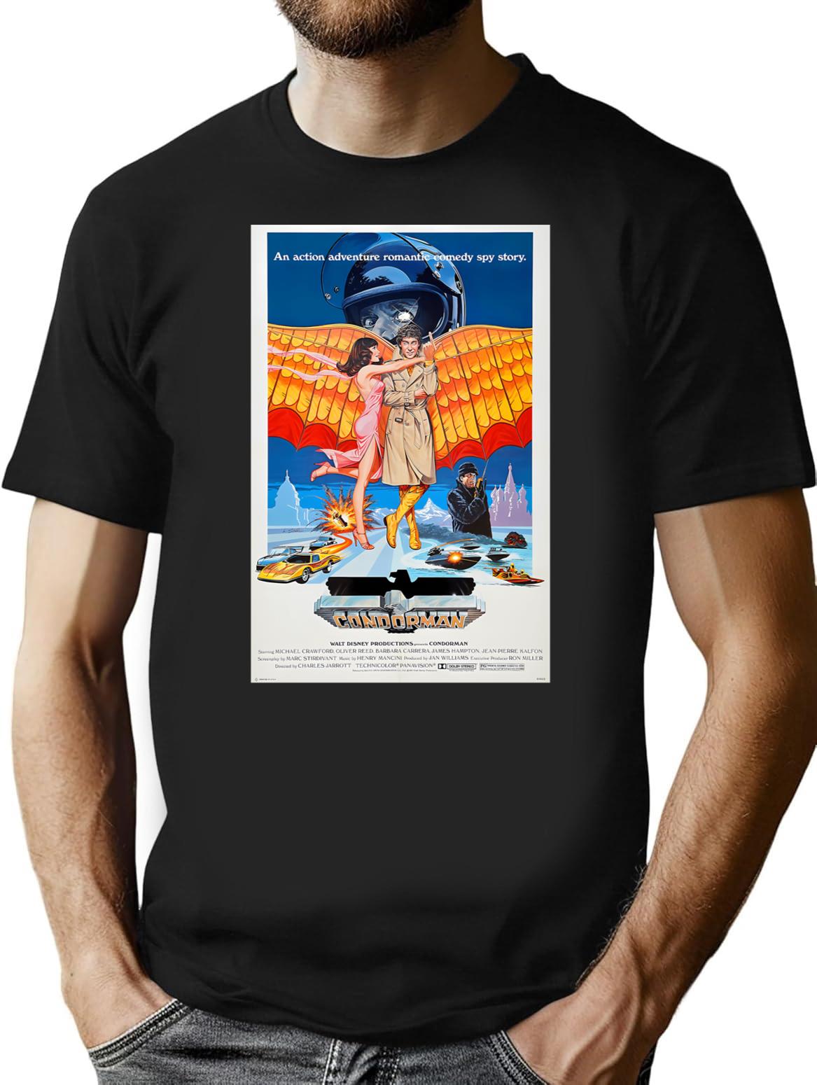 Condorman Retro Vintage 1981 Movie Illustration Cool Nostalgia Classic Wings Poster T-Shirt - Black